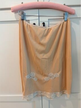 Vintage Beige Half Slip with White Lace Trim